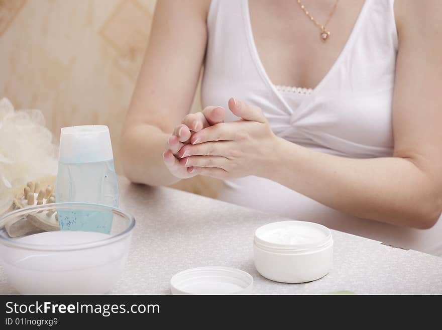 Young woman hands on spa treatment. Young woman hands on spa treatment