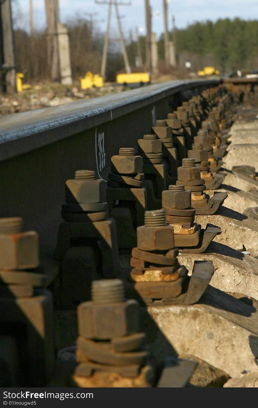 Railway. Rails, railroad ties, way forward to future.