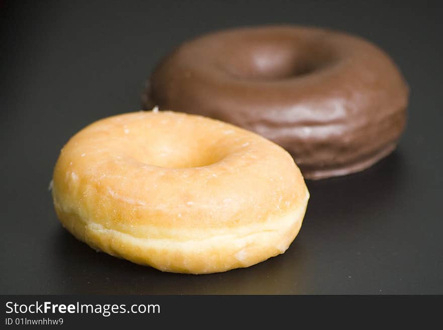 Breakfast glass of chocolate milk and donut