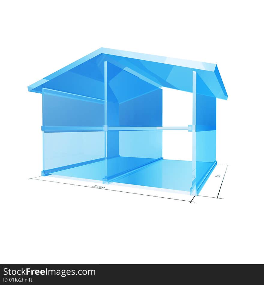 Solid glass house blueprint isolated on white background