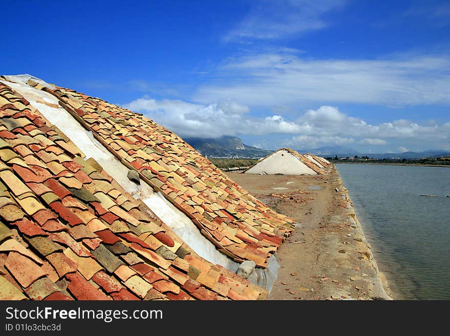 Sea Salt heaps covered terracotta, Trapani