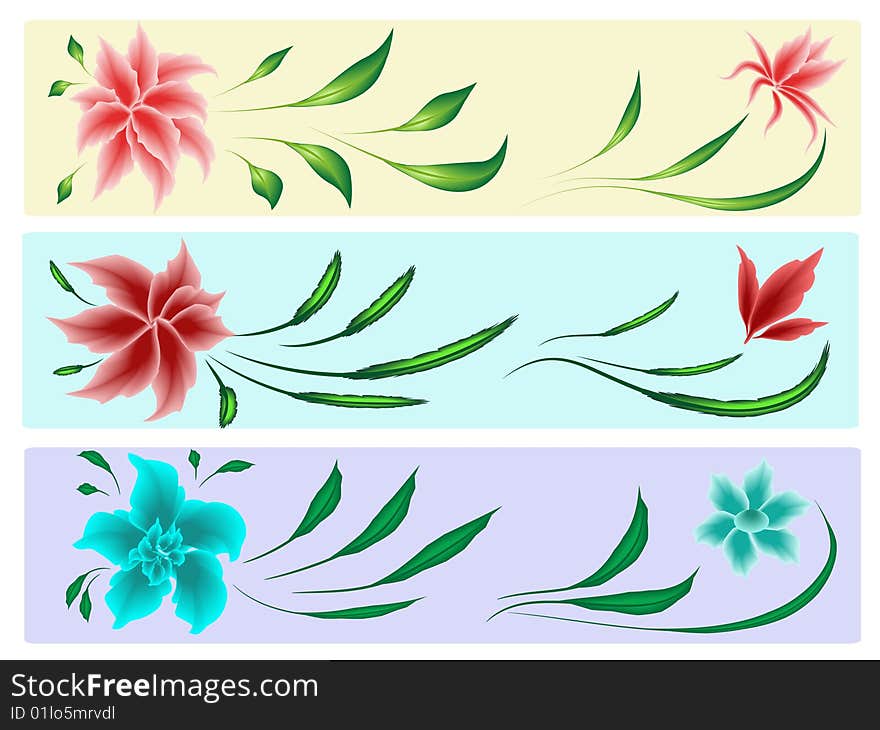 Flowers and leaves elements for design in different variations. Vector illustration. Flowers and leaves elements for design in different variations. Vector illustration