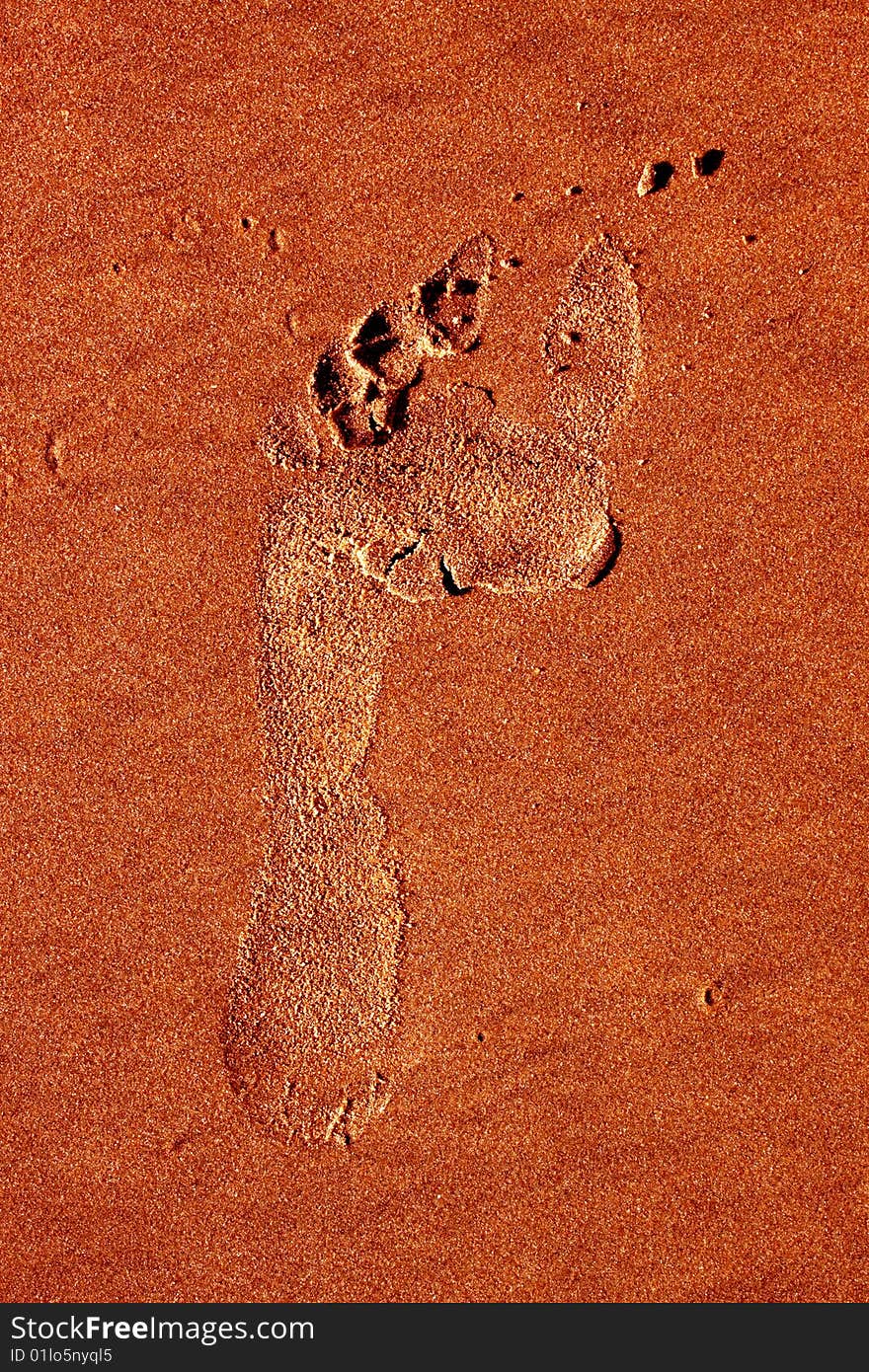 Trace of a foot of the person on sea sand. Trace of a foot of the person on sea sand