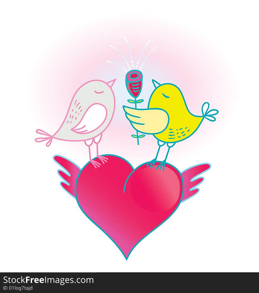 Vector illustration two birds and heart. Vector illustration two birds and heart