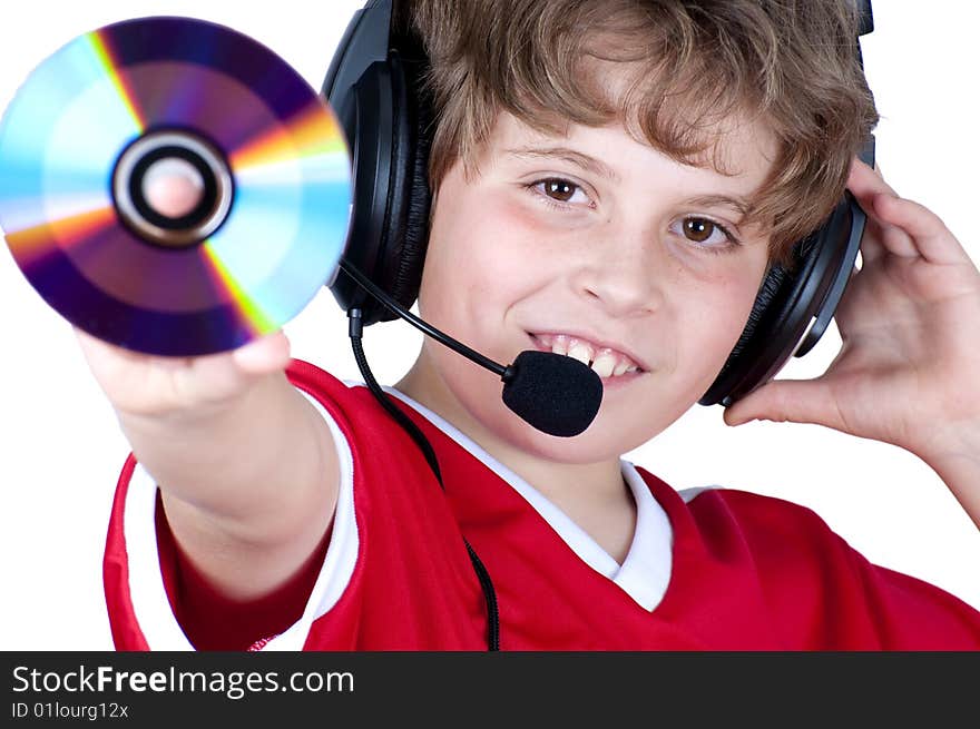 Picture of a boy listen music with headphones. Picture of a boy listen music with headphones