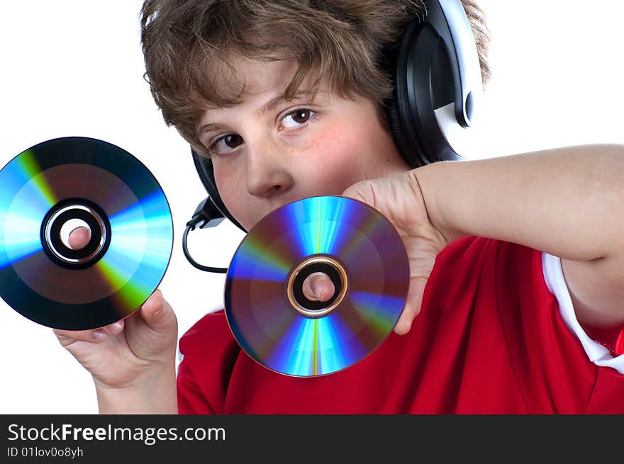 Picture of a boy listen music with headphones. Picture of a boy listen music with headphones