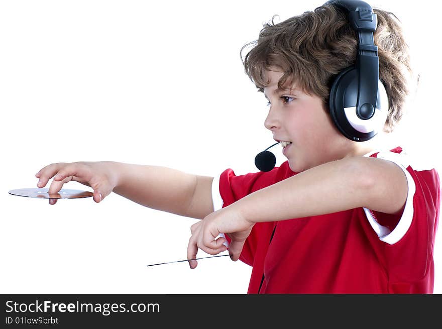 Picture of a boy listen music with headphones. Picture of a boy listen music with headphones