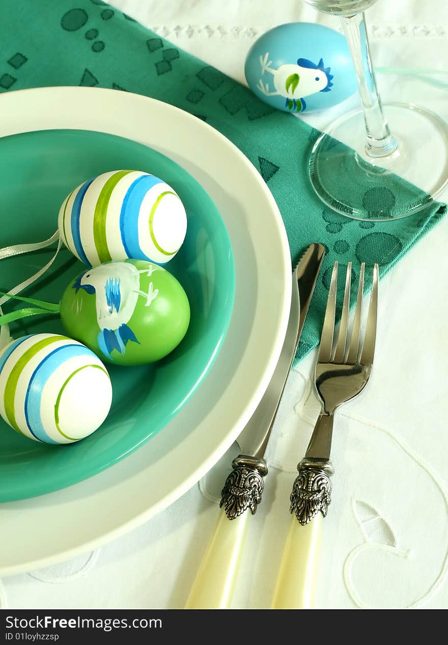 Plate, Knife, Fork And Easter Eggs