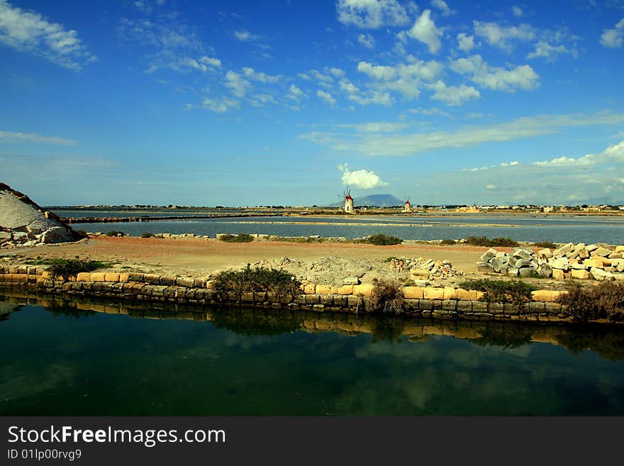 Trapani, salt bassins and mills