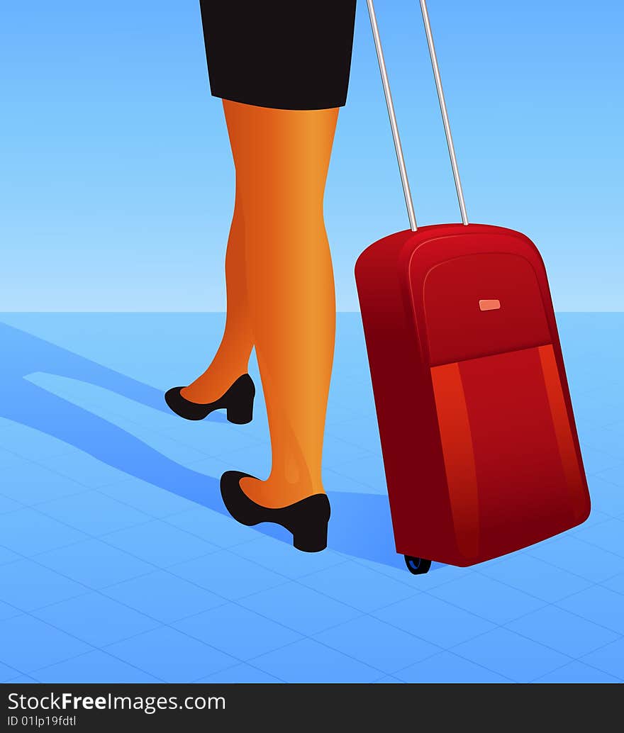 Travelling woman, vector illustration, AI file included