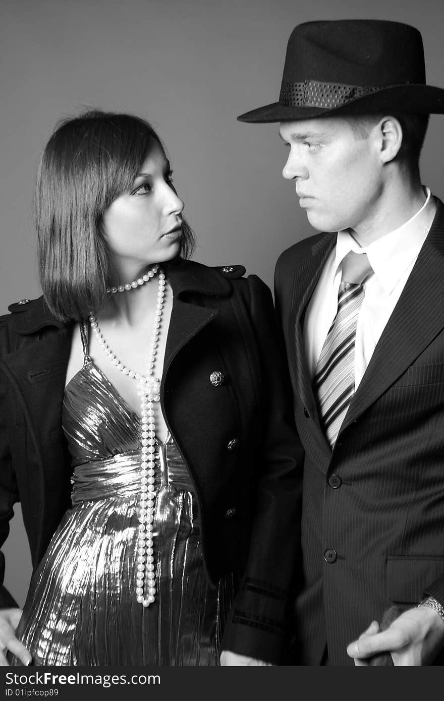 Romantic couple standing in studio