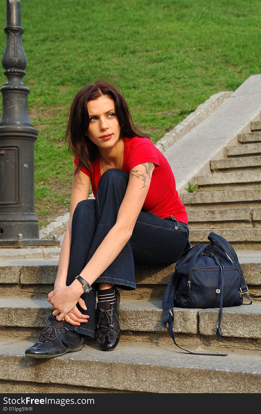 Young woman in red T-shirt. Young woman in red T-shirt