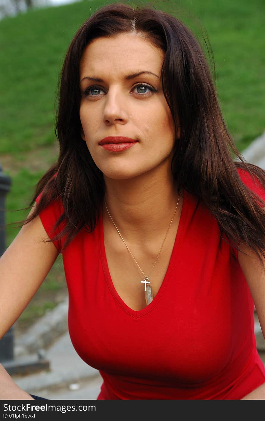 Young woman in red T-shirt. Young woman in red T-shirt