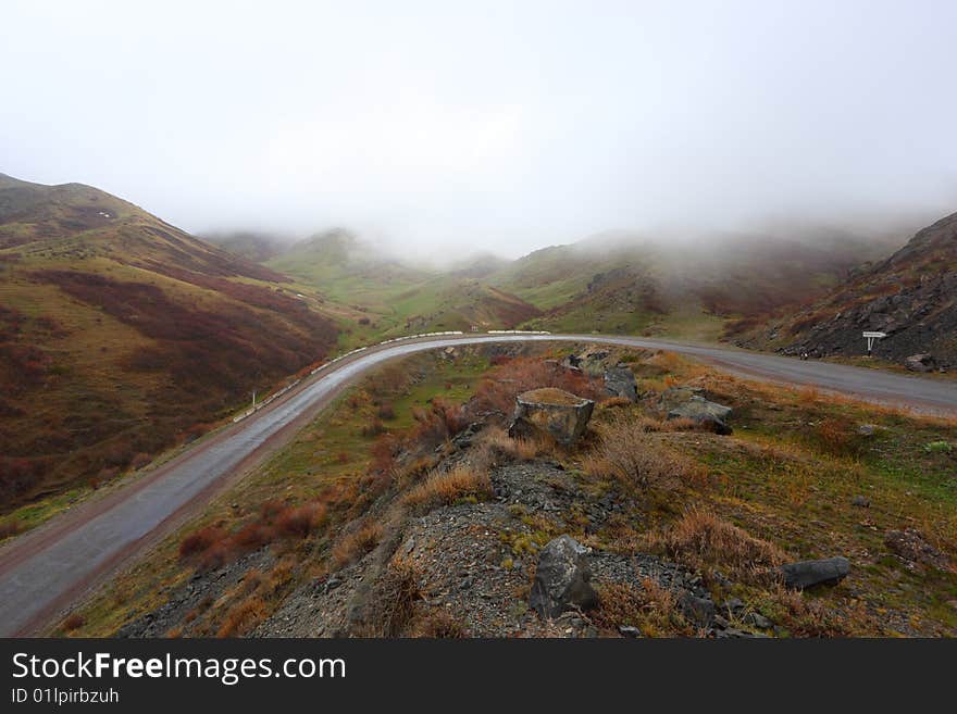 Fog on highly-mountain pass