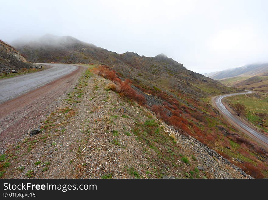 Fog on highly-mountain pass