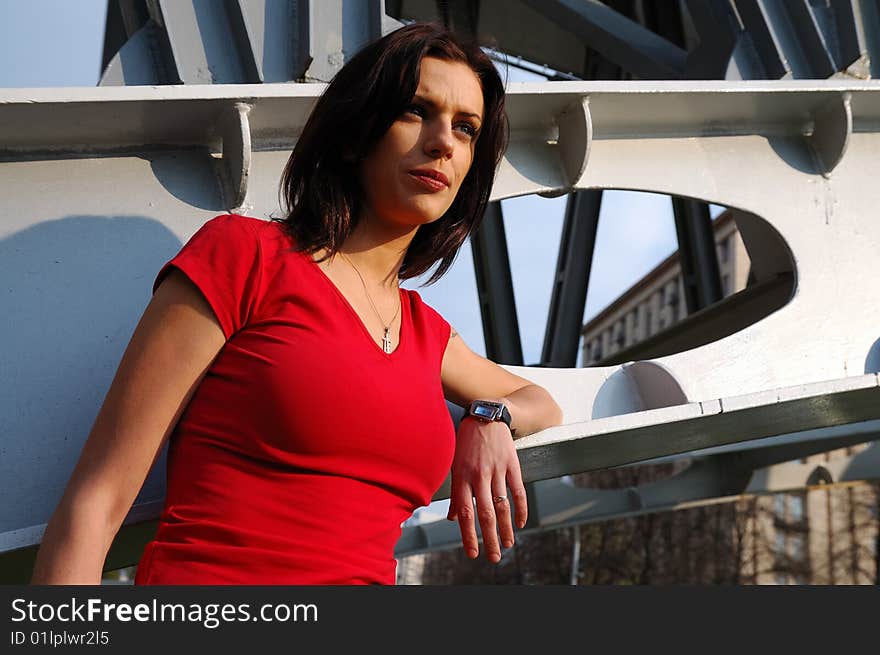 Young woman in red T-shirt. Young woman in red T-shirt