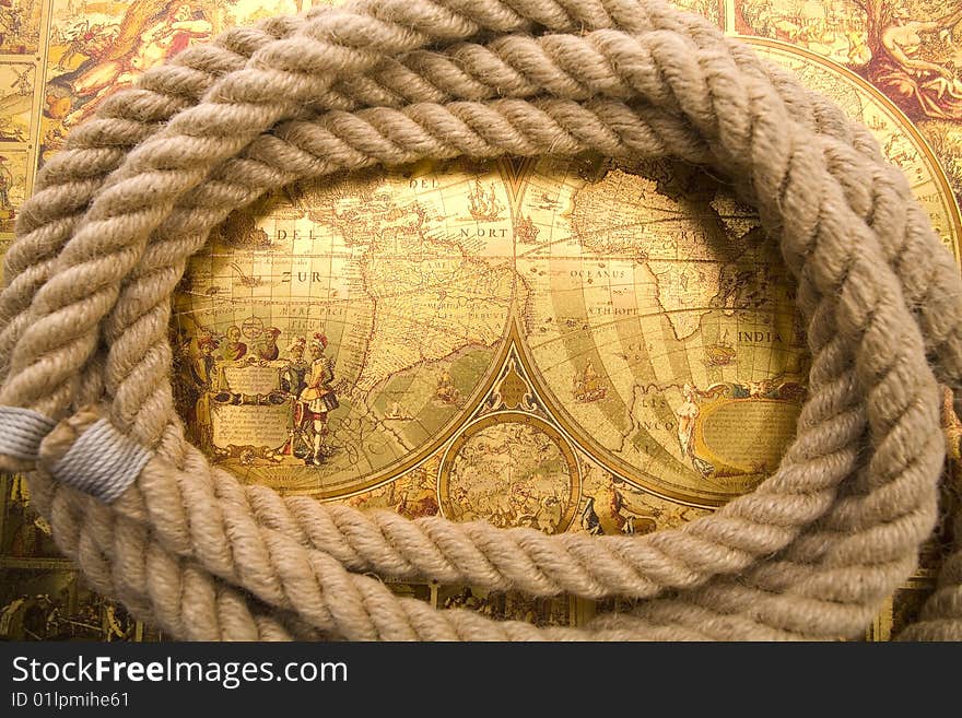 A beautiful golden map and old rope