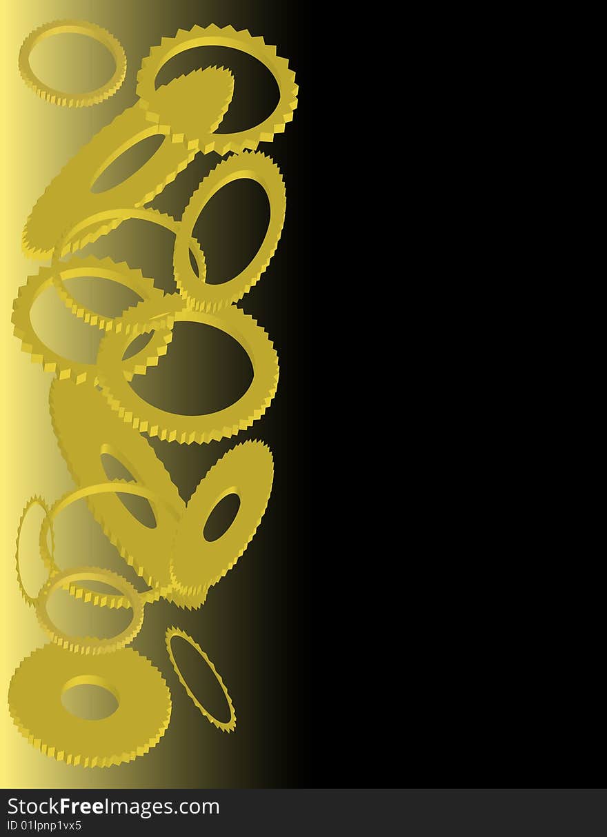 Abstract golden gears over black and gold background. Abstract golden gears over black and gold background.