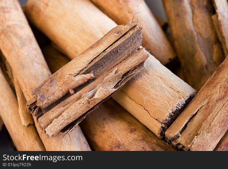 Cinnamon sticks horizontal macro shot