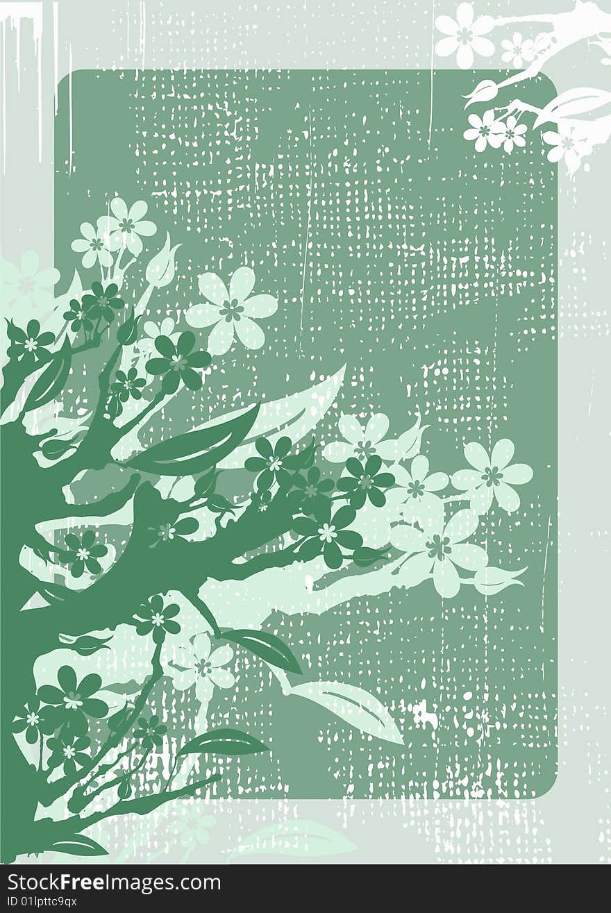 Floral grunge frame from tree and flowers. Floral grunge frame from tree and flowers