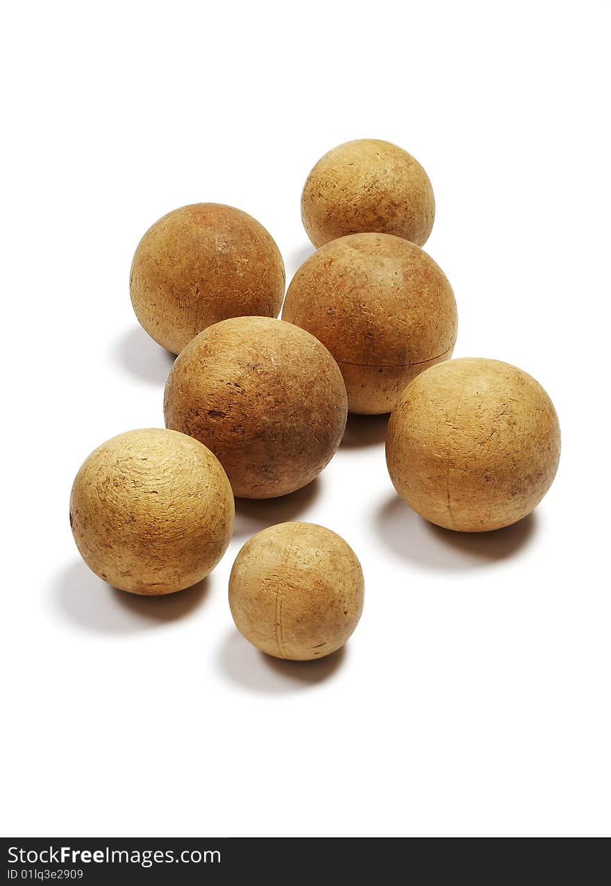 Group of old wooden balls