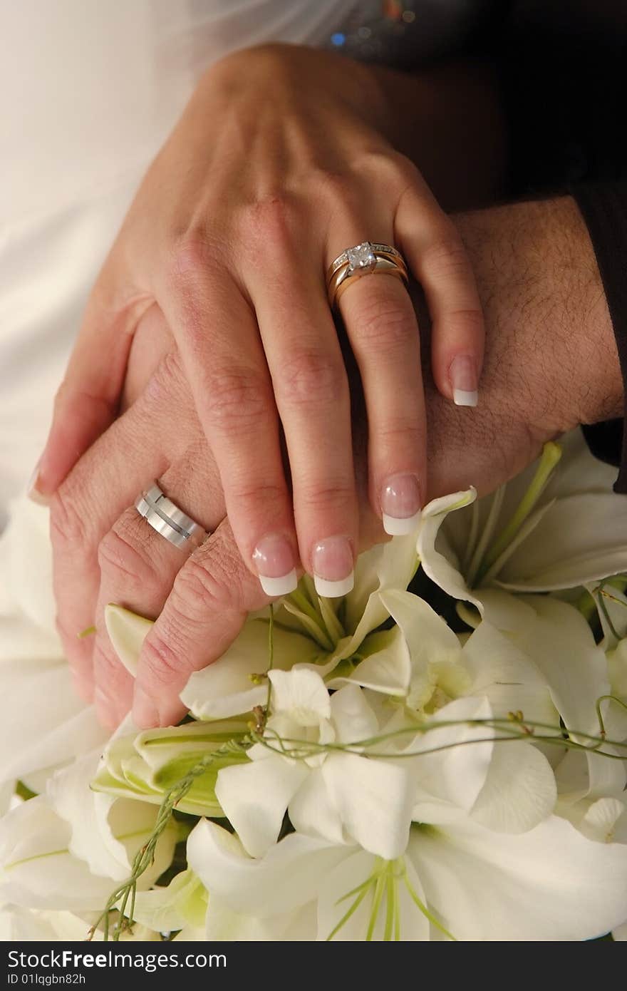 Bride & Groom wearing wedding rings