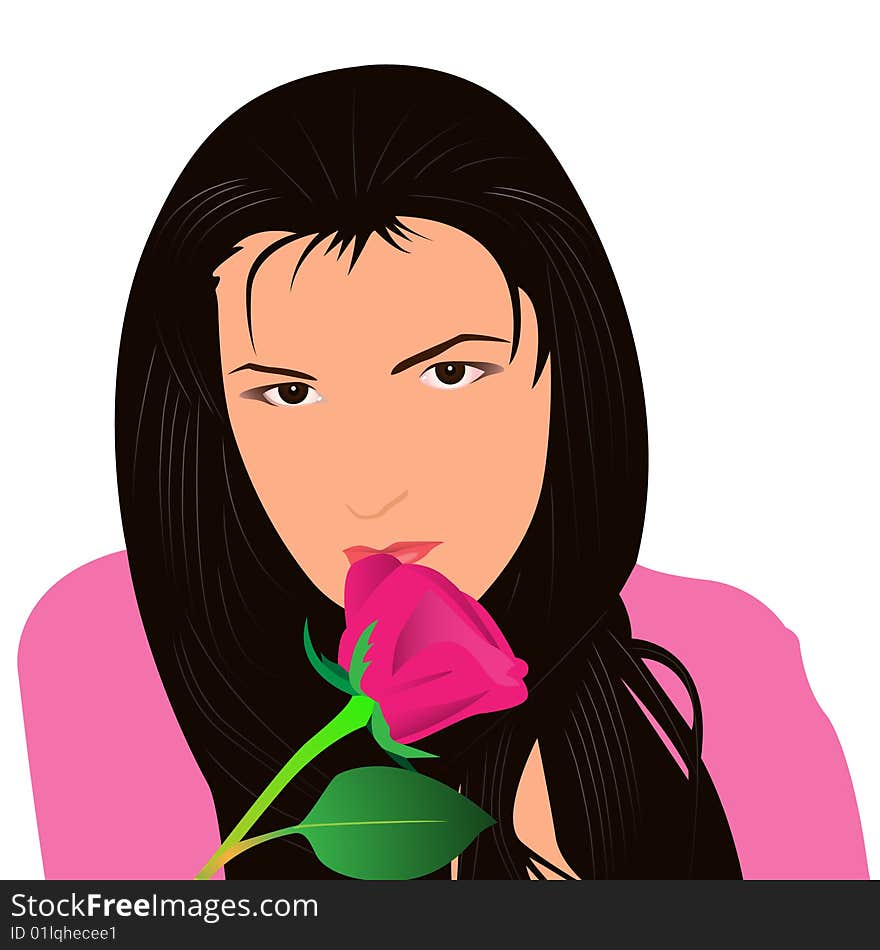 The girl with a rose. Vector. Without mesh.