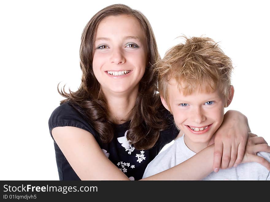 Happy children on a white background