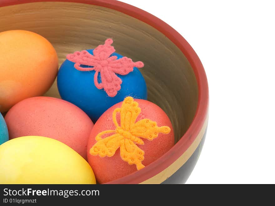 Easter eggs isolated on white background. Selective focus