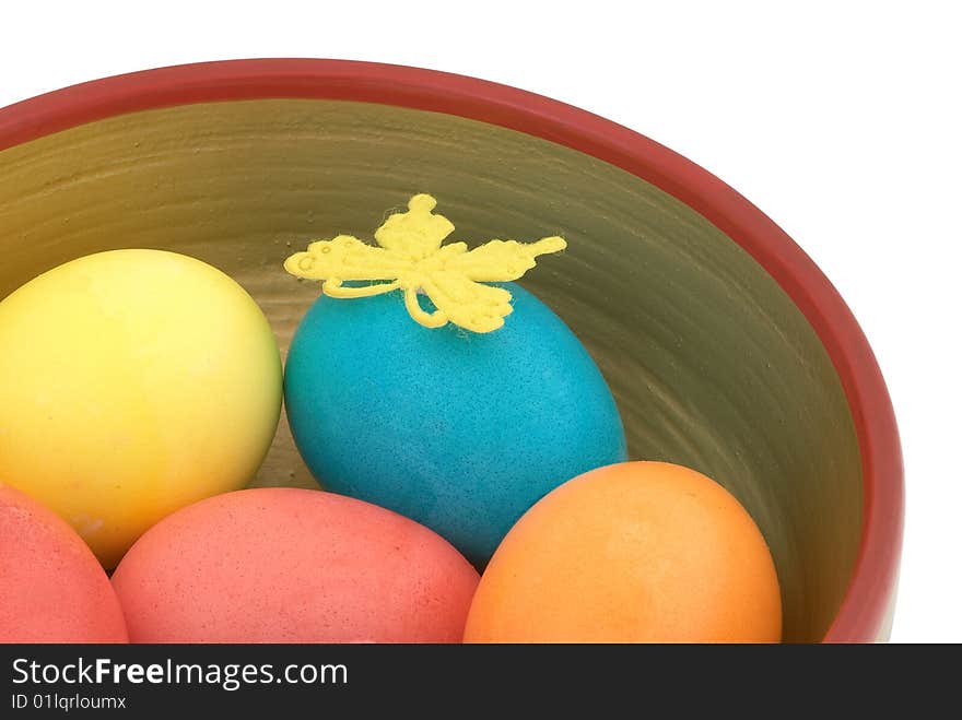 Easter eggs isolated on white background. Selective focus