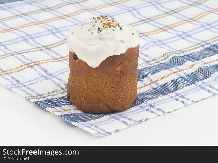 Easter cake on background. Tradition decorative bread. Selective focus