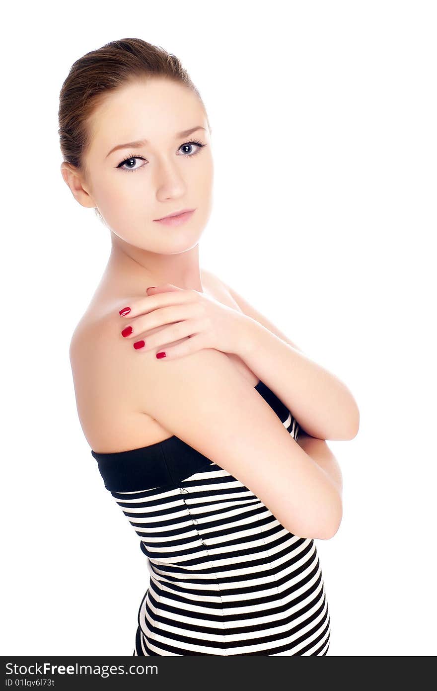 Portrait of a beautiful young girl with blue eyes