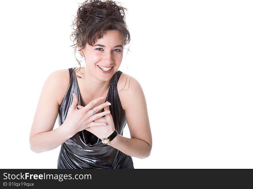 The attractive young woman on a white background