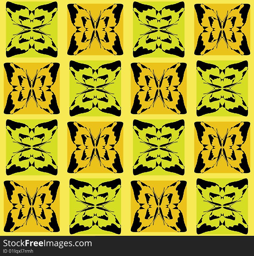 Green yellow texture with abstract butterflies