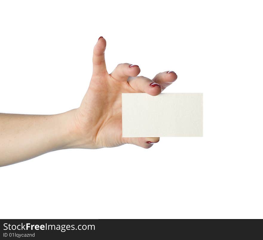 Hand with white card business