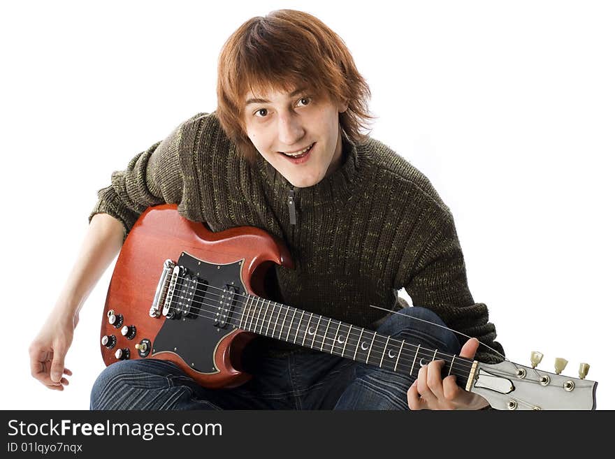 Happy Young Man with electric guitar. Happy Young Man with electric guitar