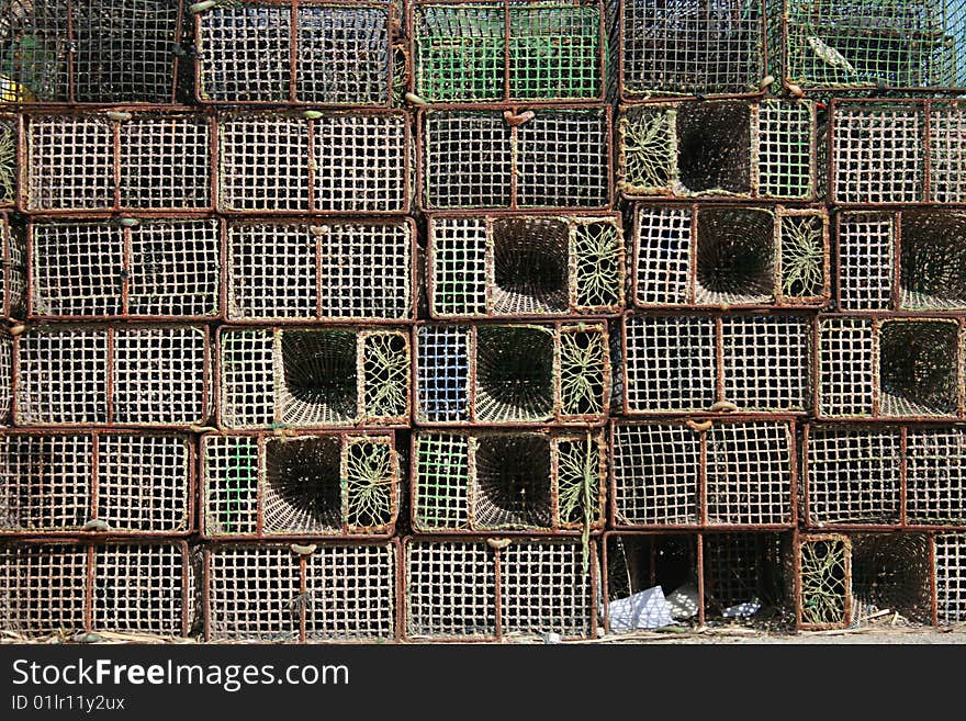 Seafood cages on a harbor