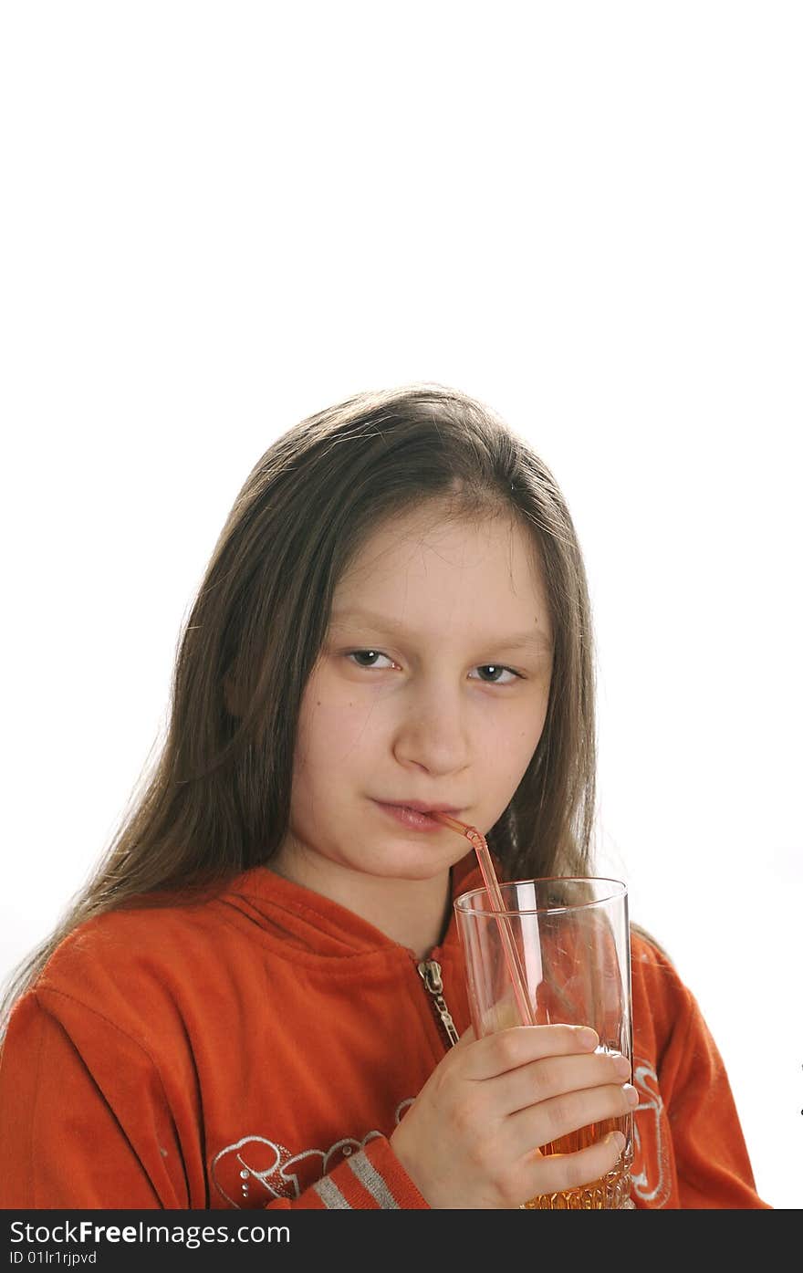 Reading girl with glass of juice