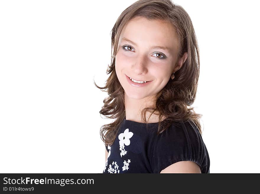 Smiling girl on a white background