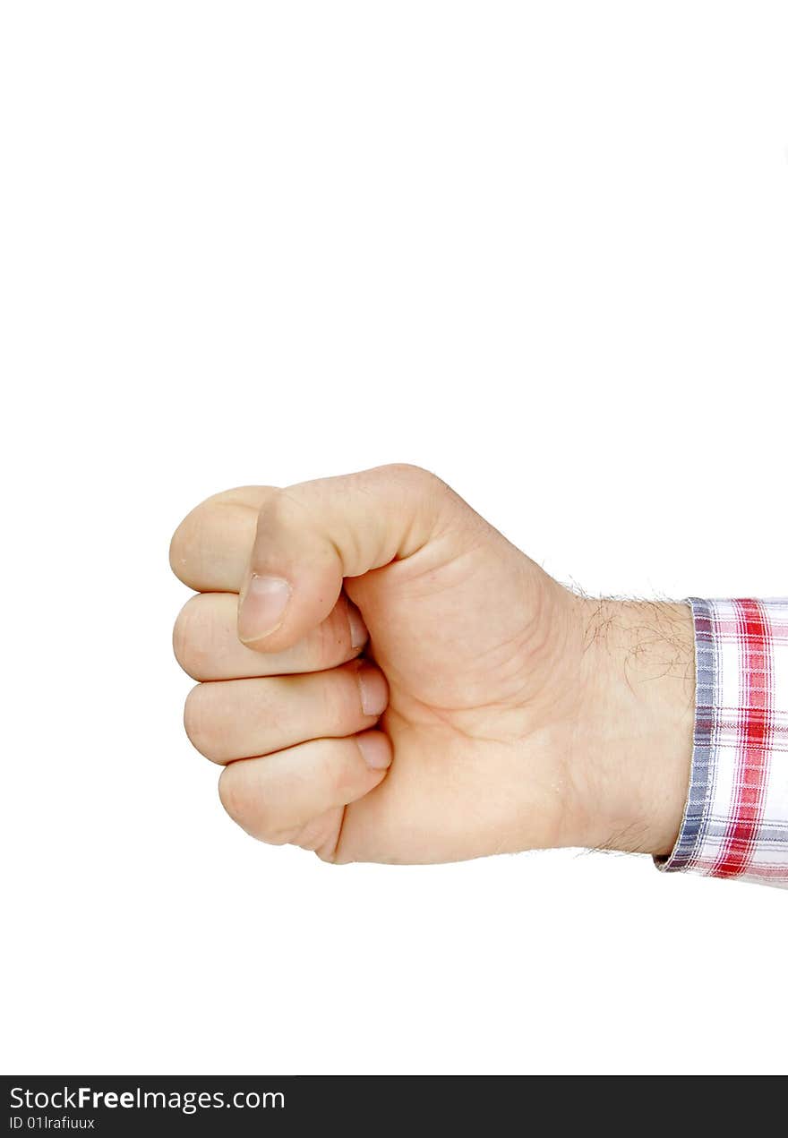 Man hand fist isolated on white background