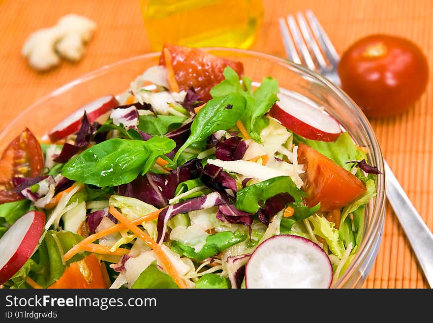 Fresh mixed salad with cucumber,radish