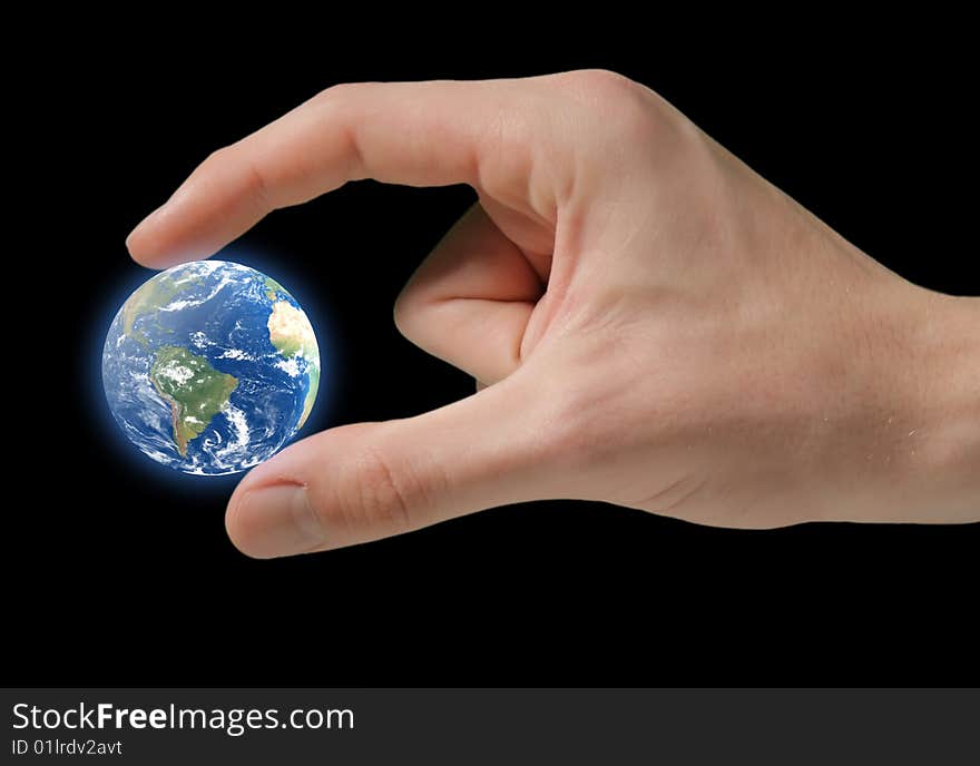 Earth in hand isolated