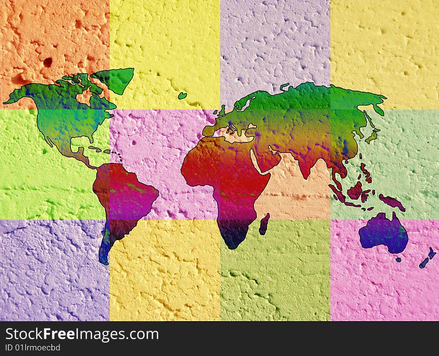 Square shaped colorful background with world map. Square shaped colorful background with world map