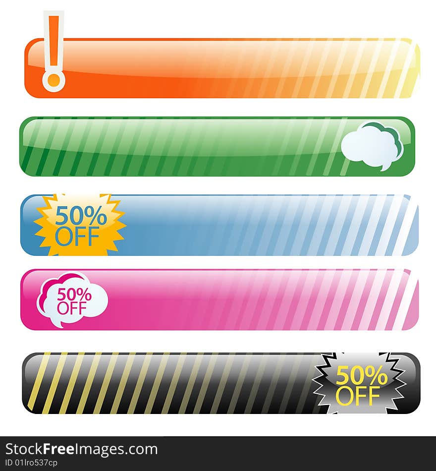 Set of five aqua banners of different colors. Set of five aqua banners of different colors