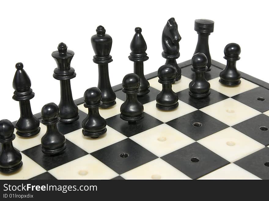 Figures chess  on plank insulated on white background. Figures chess  on plank insulated on white background