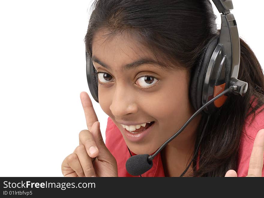 Young beautiful girl listening music in headphone. Young beautiful girl listening music in headphone