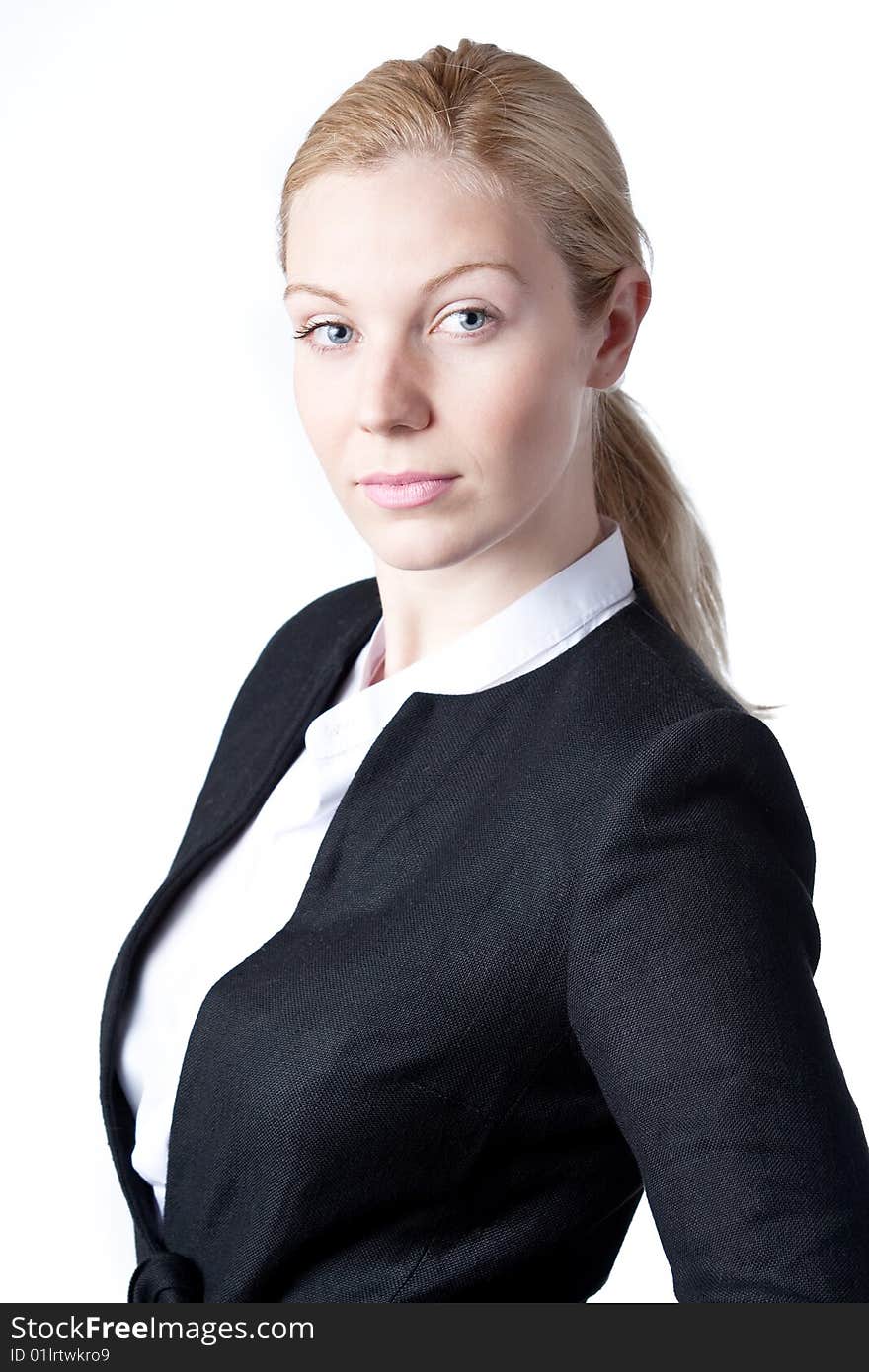 A portrait of a pretty businesswoman on a white background. A portrait of a pretty businesswoman on a white background