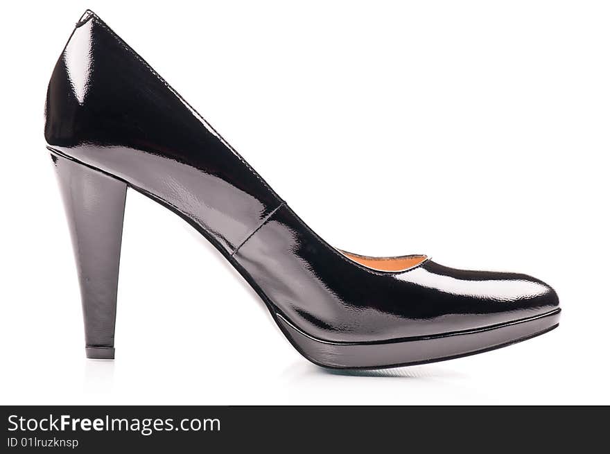 Black patent-leather shoes isolated on the white background