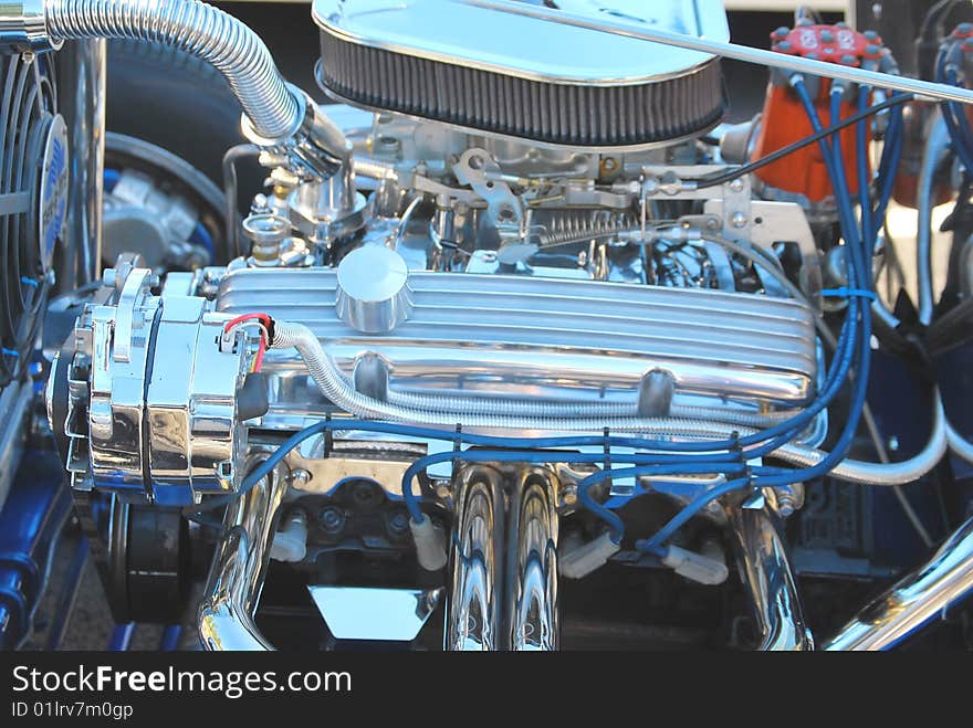 Close-up of a classic car s engine.