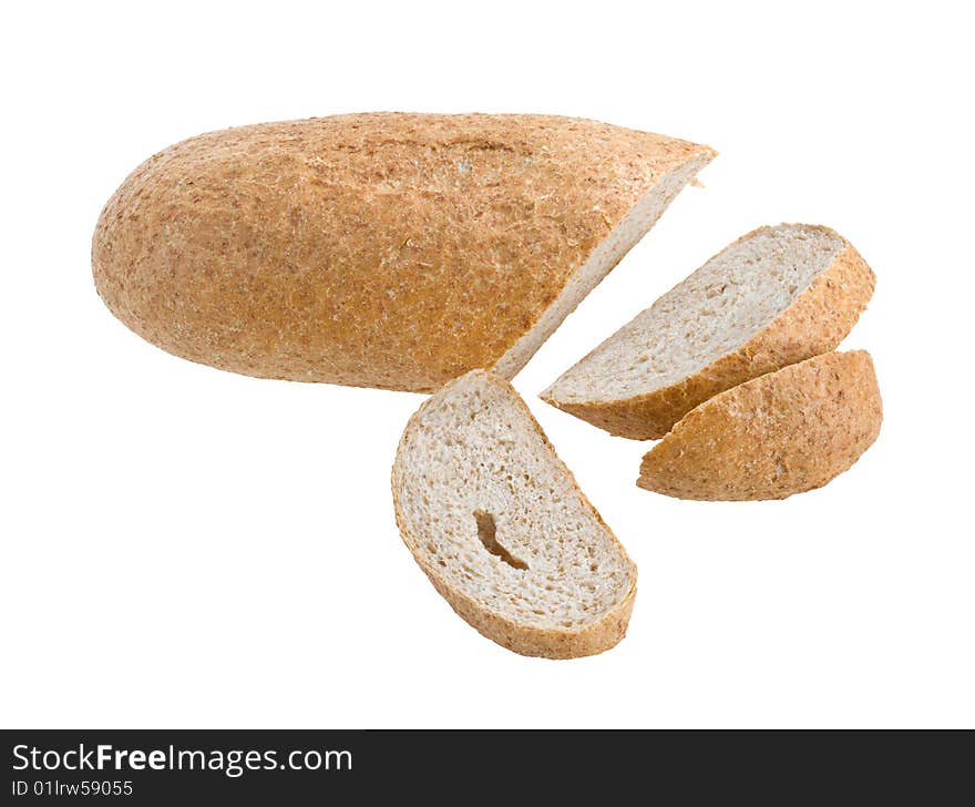 Cuted wheat bread isolated on white. Clipping path